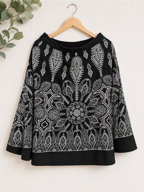 SW Black & White Paisley Print Cotton Circle Skirt Size Large